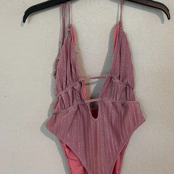 RAMY BROOK Marta Strapless Metallic One Piece Swimsuit In Pink - Picture 5 of 14